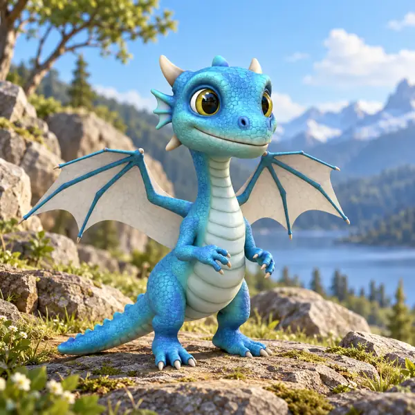 Blue dragon character asset before enhancement